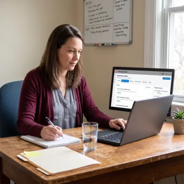 Caseworker tracking client progress on software