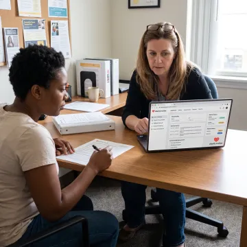 Caseworker reviewing a client service plan