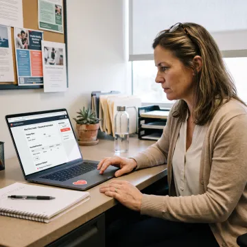Caseworker reviewing a secure digital intake form