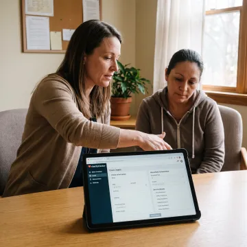 Client completing a digital intake form