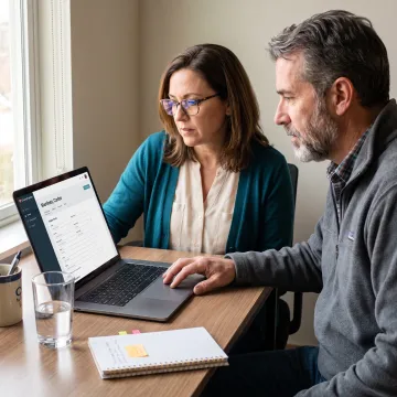 Caseworker reviewing housing client records