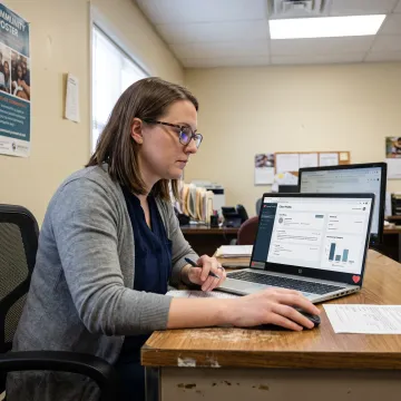 Caseworker using care management software