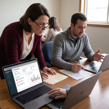 Nonprofit staff using digital case management software
