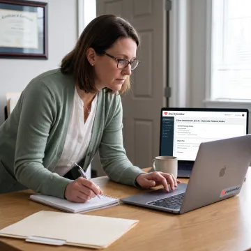Caseworker completing a digital survivor assessment