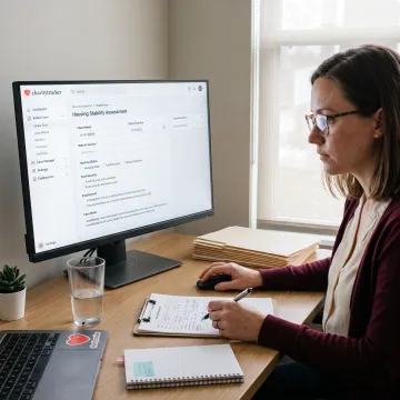 Nonprofit staff member completing a digital intake form