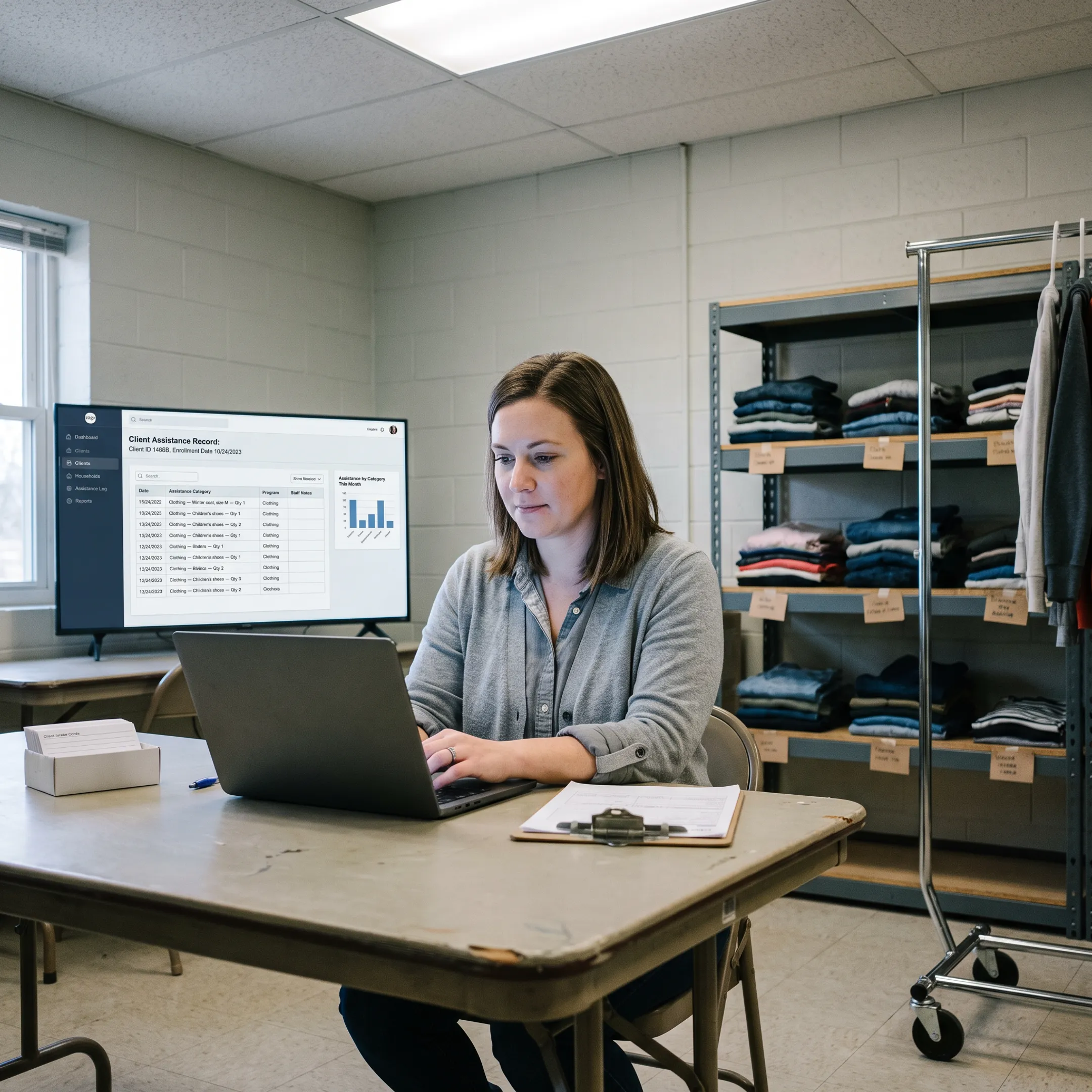 Staff member tracking clothing assistance on a cloud-based nonprofit software platform