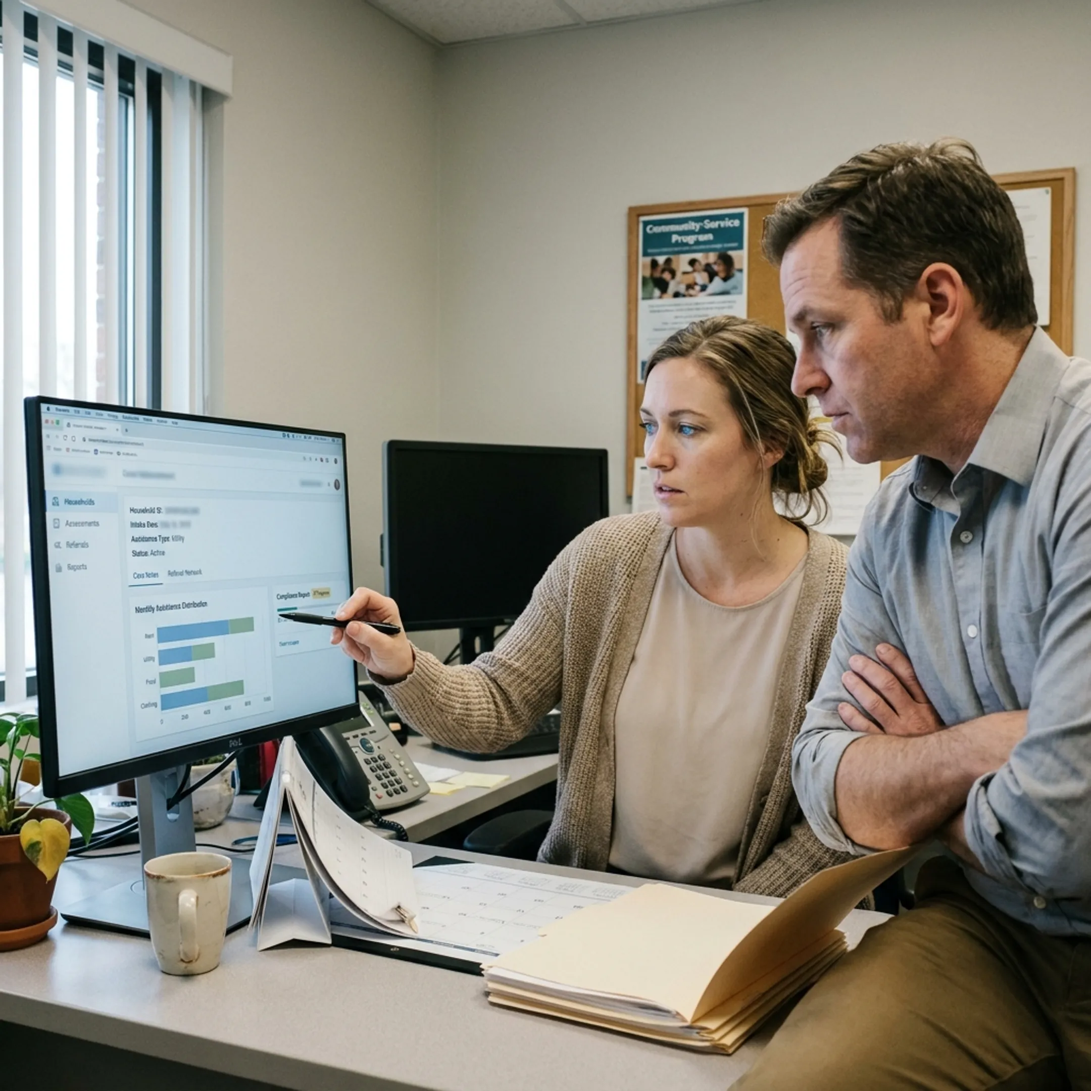Agency staff reviewing digital client intake records