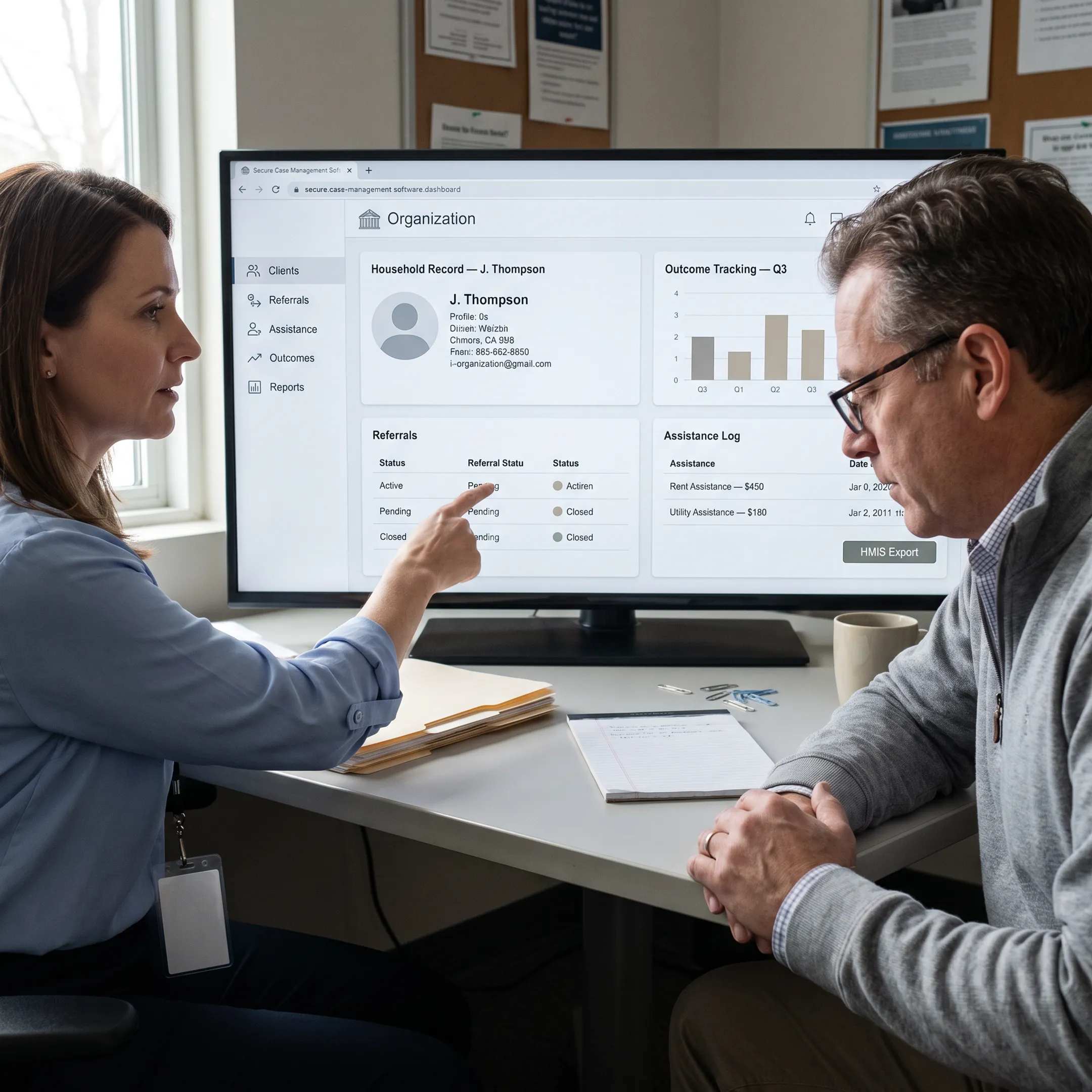Government social service team using centralized case management software