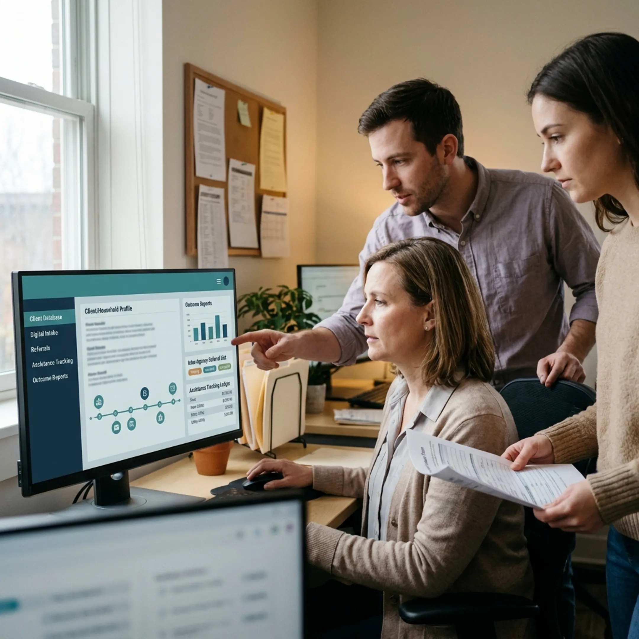 Team coordinating client services through case management software