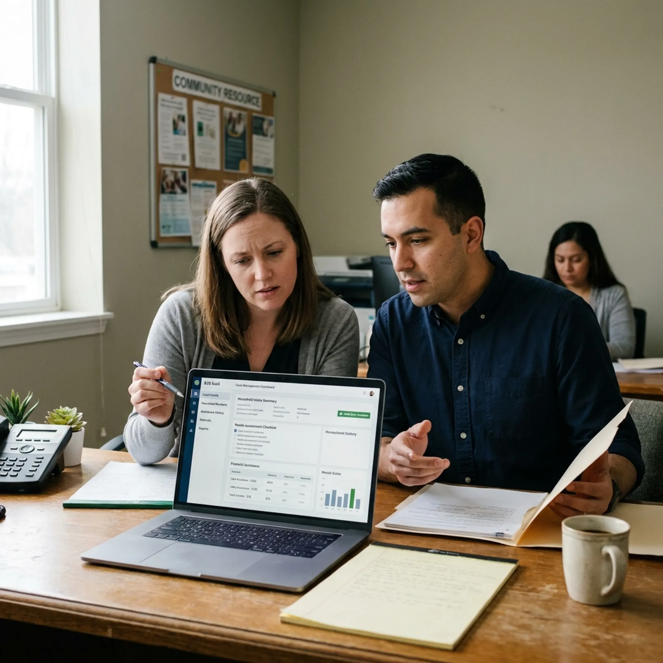 Community service team using nonprofit case management software together