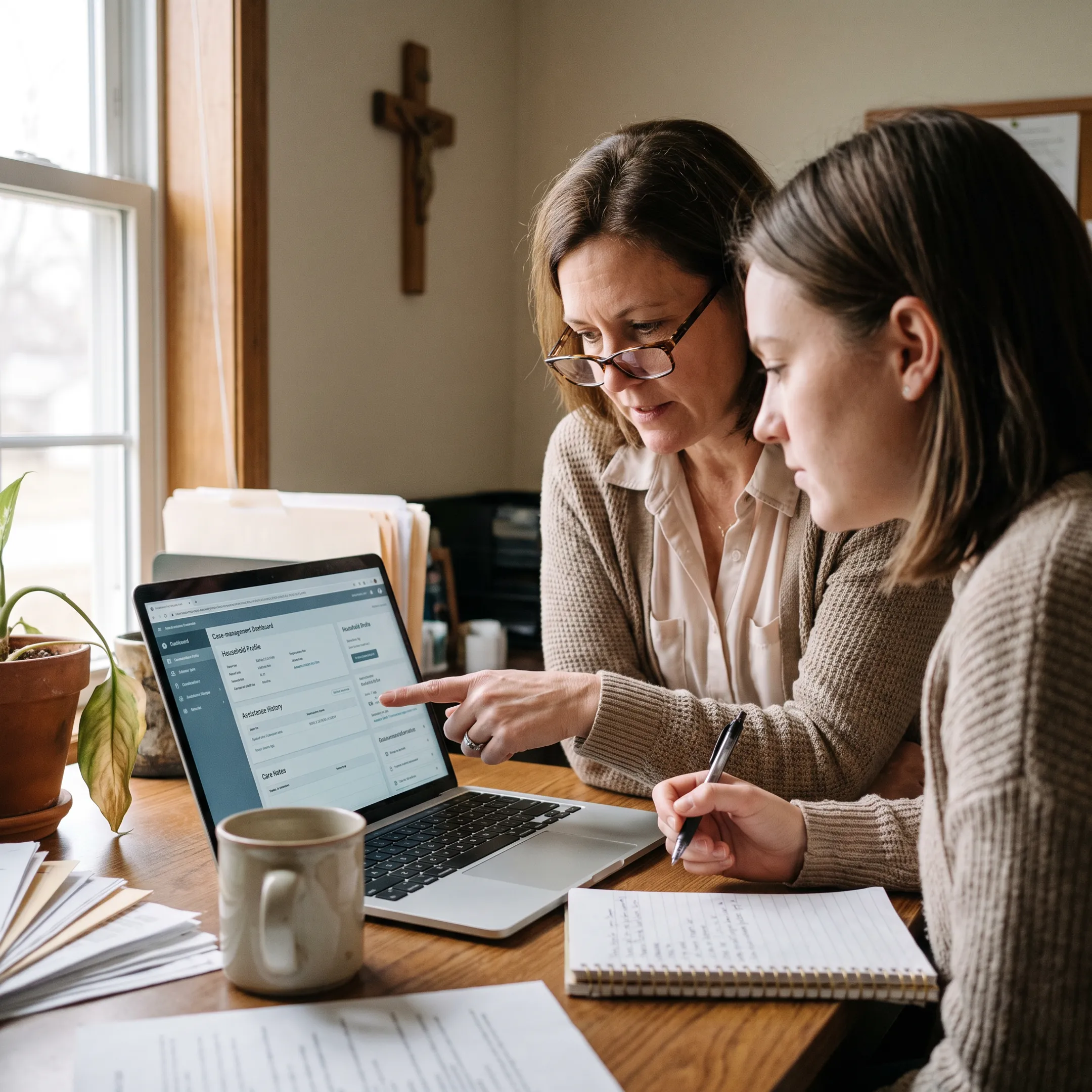 Church outreach team coordinating benevolence and care records on a CRM