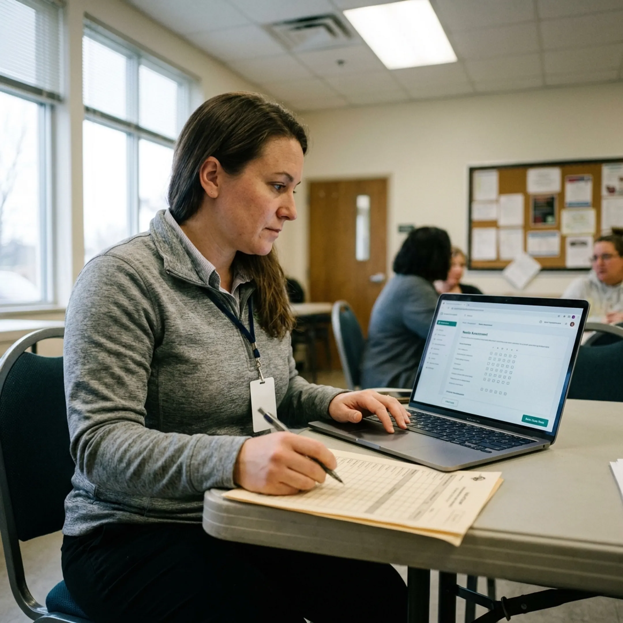Community health worker documenting client services in software