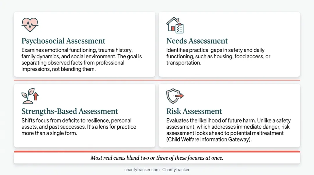Four types of social work assessment focus comparison chart