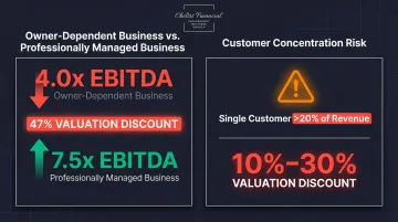 Owner dependence and customer concentration valuation discount impact infographic