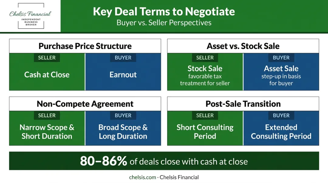 Due diligence deal structure negotiation terms comparison for business sale transactions