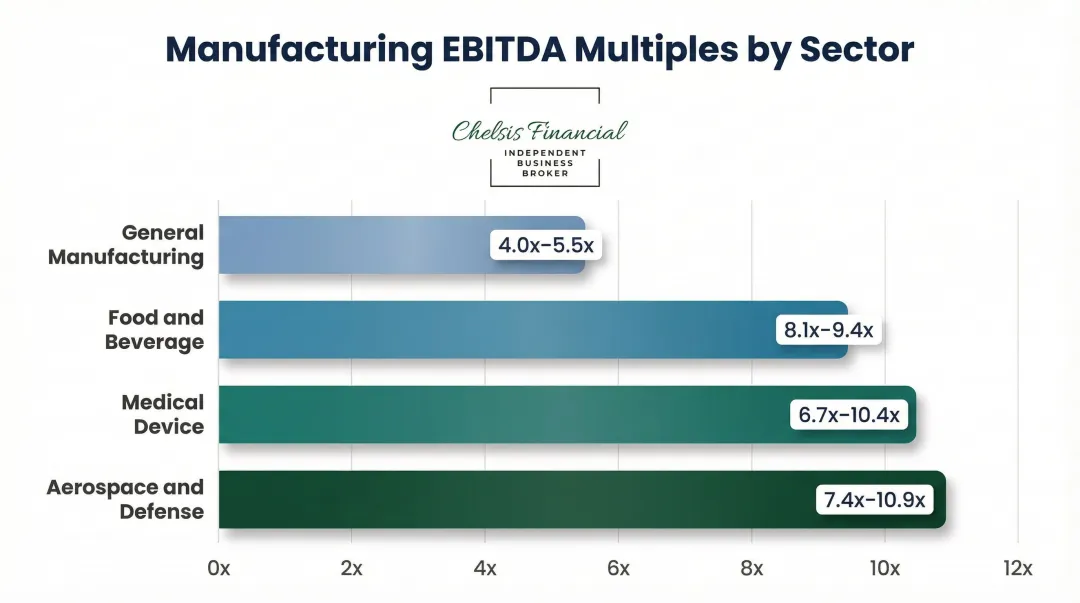 Manufacturing EBITDA valuation multiples by industry sub-category comparison chart