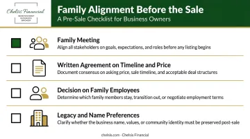 Family business sale alignment checklist with four key agreement areas