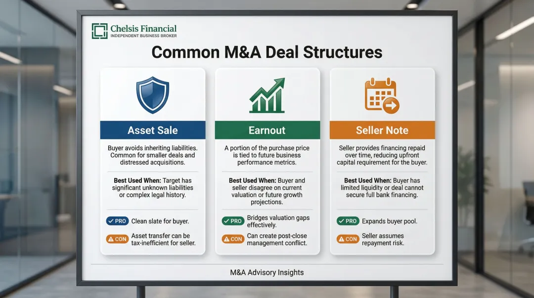 M&A deal structure comparison asset sale stock sale earnout and seller note options