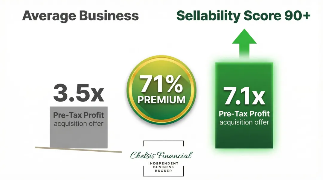 Business sellability score impact on acquisition offer multiples prepared versus unprepared comparison