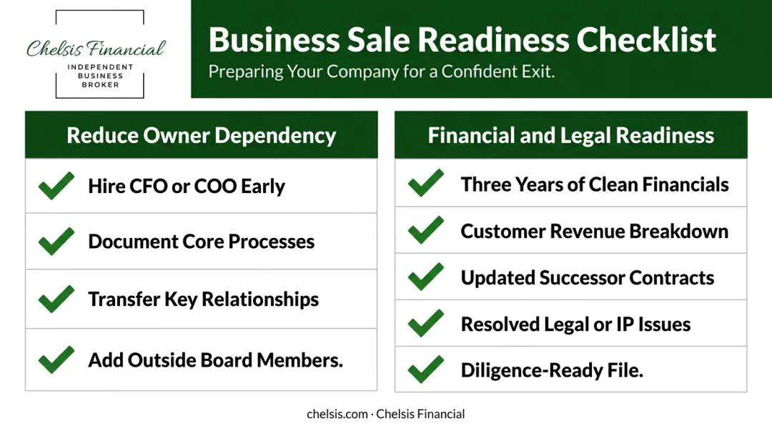 Business sale preparation checklist covering financials legal and operations readiness