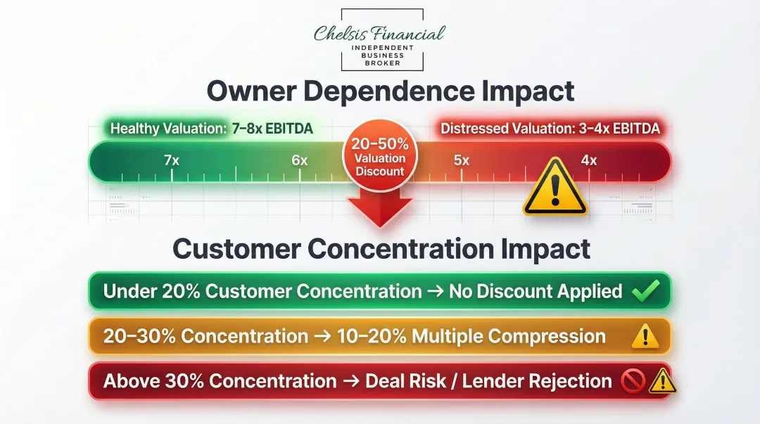 Business valuation discount ranges for owner dependence and customer concentration risk