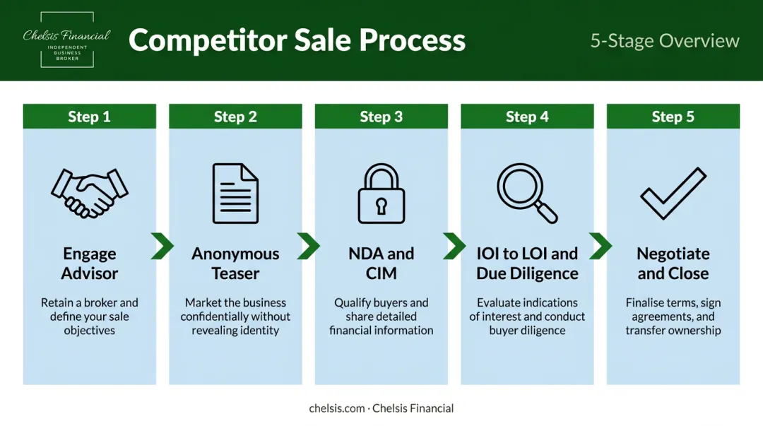 Five-step process for selling a business to a competitor from advisor to close