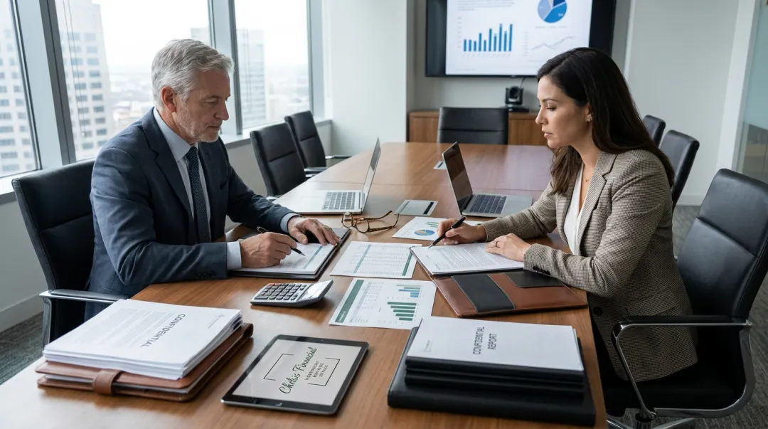 Chelsis Financial advisor meeting with business owner reviewing sale readiness documents