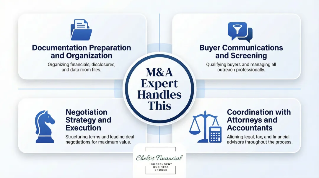 Four M&A expert task categories reducing business owner burden during sale process