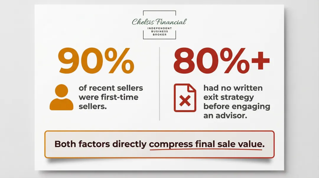 Seller preparedness statistics showing 90 percent first-time sellers lacking exit strategy
