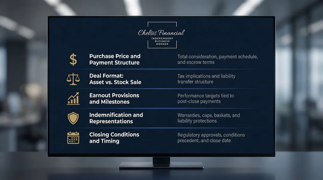 Key definitive purchase agreement negotiation terms checklist for M&A closing