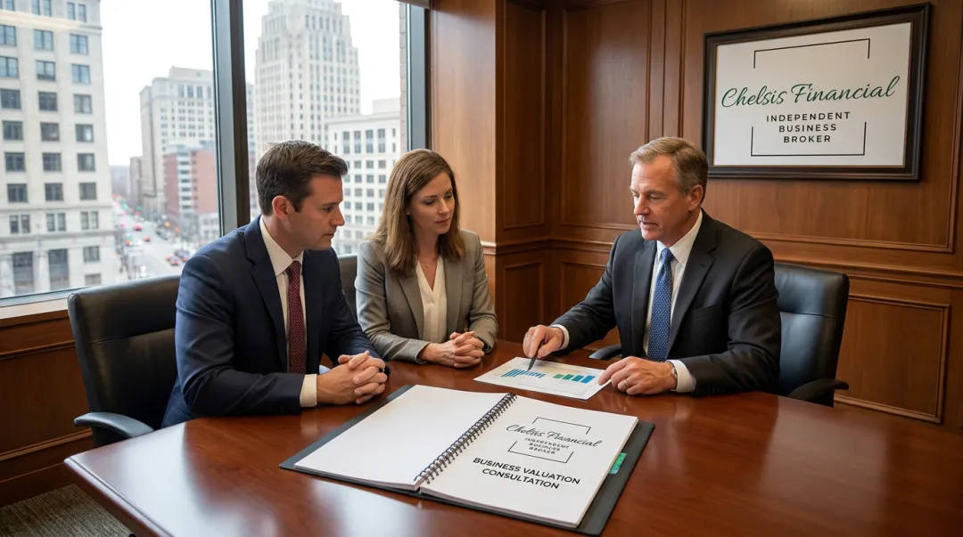 Chelsis Financial business broker consultation showing valuation assessment and client meeting