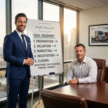 M&A advisor walking a transportation business owner through a structured deal process