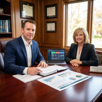 Financial advisor presenting a business valuation report to a small business owner