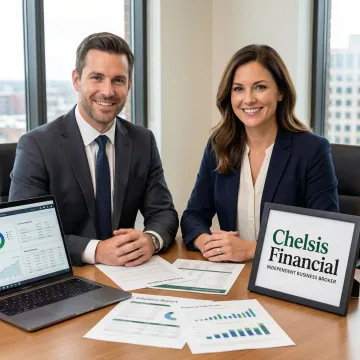 Business valuation consultant reviewing financial documents with a business owner in an office setting