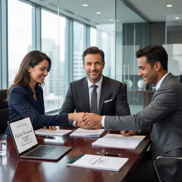 Business broker facilitating a buyer-seller meeting at a conference table