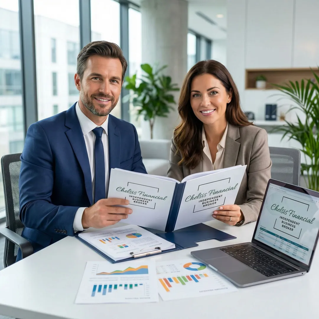 Business broker presenting a detailed valuation report to a small business owner