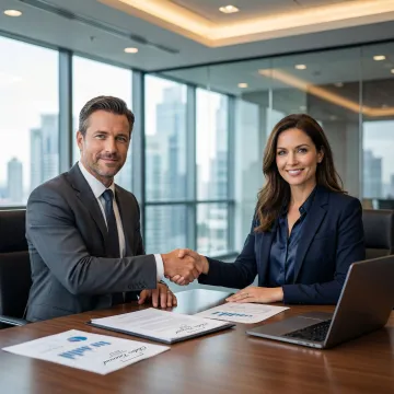 M&A advisors in a professional meeting discussing a business acquisition deal