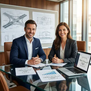 M&A advisors reviewing infrastructure business deal documents at a conference table