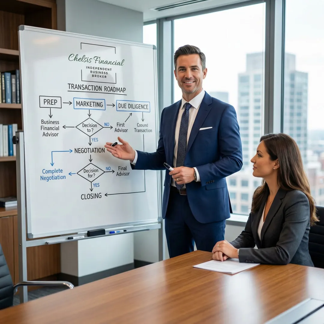 M&A advisor walking a facilities business owner through the transaction process step by step