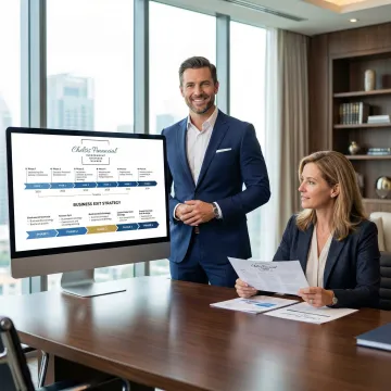 Financial advisor presenting a business exit strategy roadmap to a client