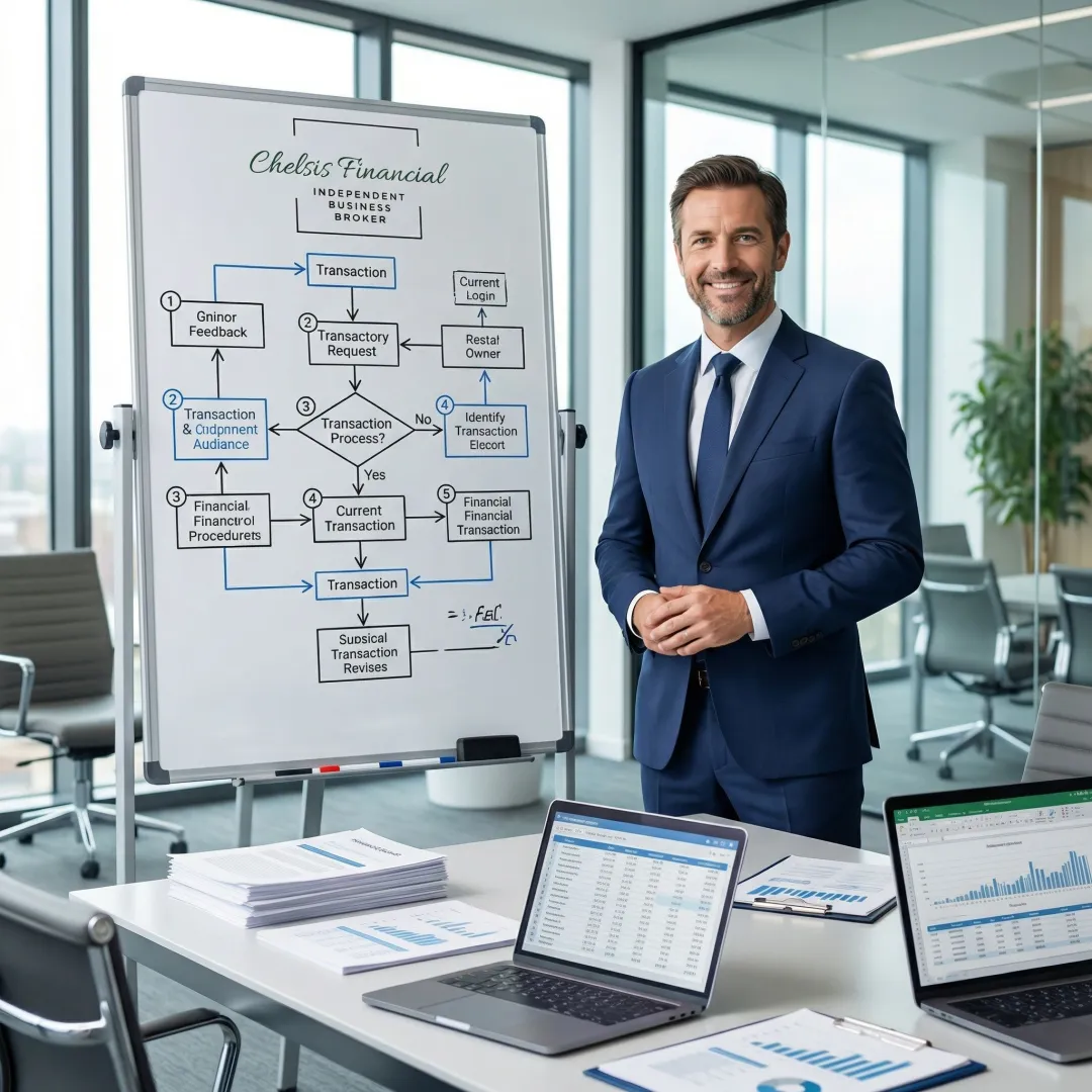 M&A advisor walking client through a structured acquisition process on a whiteboard