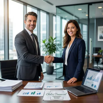 Business broker shaking hands with a small business owner after a successful sale agreement