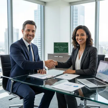 Business broker consulting with a business owner in Kalamazoo, MI office