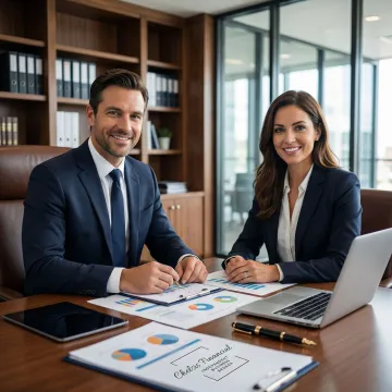Business advisor reviewing financial documents with a business owner during a confidential valuation meeting