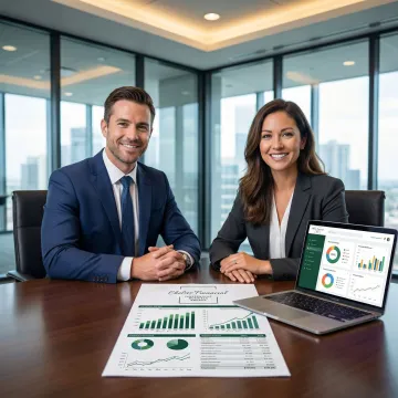 Financial consultant presenting a business valuation report to a small business owner