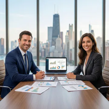 Business exit planning consultation between advisor and owner in Chicago office