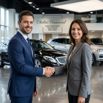 M&A advisor meeting with car dealership owner to discuss acquisition strategy