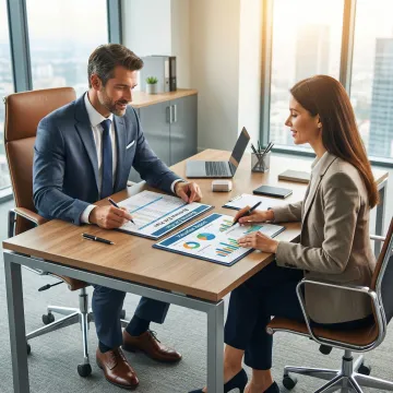 Business owner reviewing exit strategy documents with a financial advisor