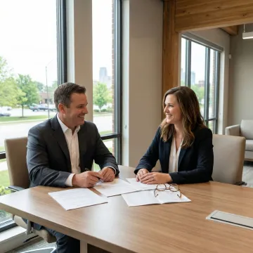 Business owner reviewing succession planning documents with a financial advisor in Northwest Indiana