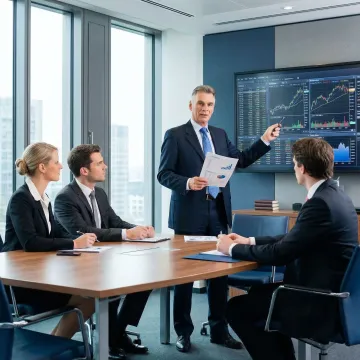 M&A advisor meeting with manufacturing business owners at a conference table reviewing financial documents